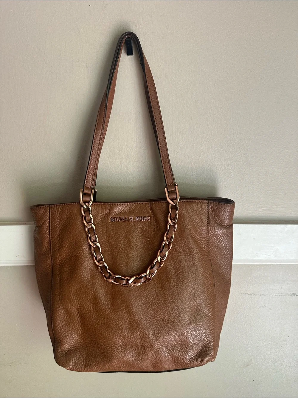 Michael Kors Harper Luggage Brown Leather Medium North South Tote